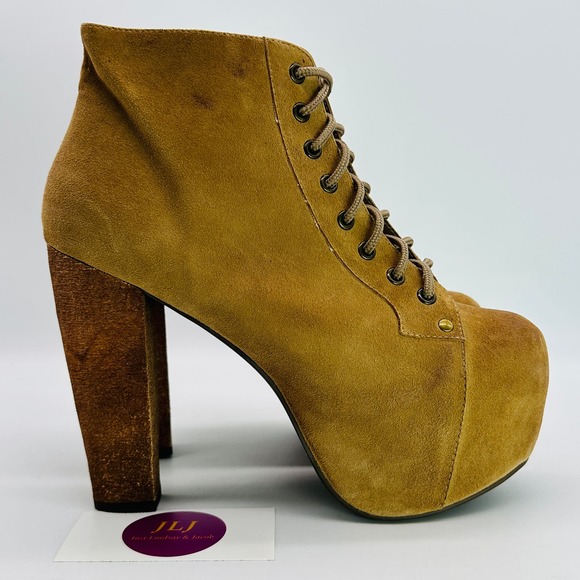 Jeffrey Campbell Shoes - Jeffrey Campbell Women's Lita Platform Heeled Lace-Up Tan Suede Booties Size 8.5